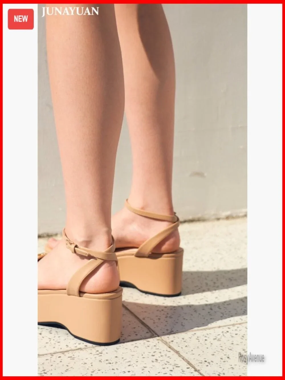 Women's Platform Wedge Sandals with Ankle Strap and Metal Buckle